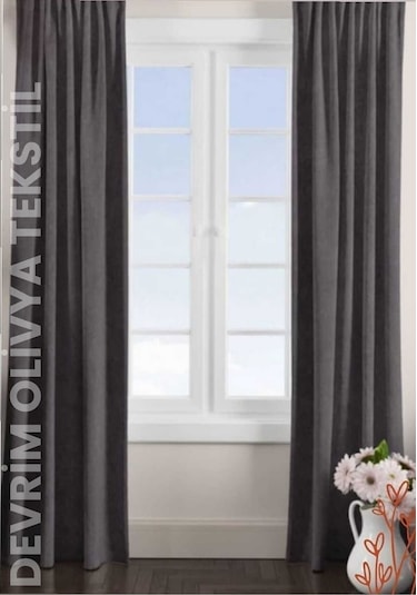 Devrim Olivya Tekstil Lüks 1. Sınıf Düz Dikim Antrasit Ada Fon Perde - En X Yükseklik Ölçülerinde Şık Ve Modern Tasarım Antrasit