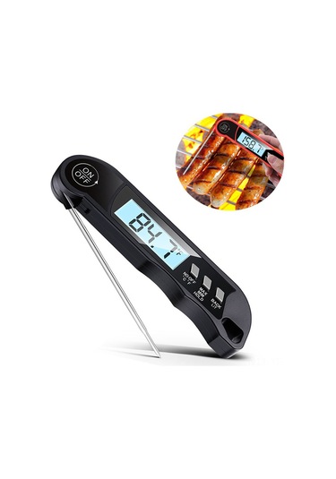 Yifomall Siyah Katlanabilir Dijital Mutfak Termometresi, Telsiz İğne Ve Alarm Özelliği İle Gıda Isı Ölçer -50 C/+300 C