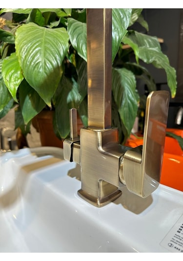 İsaoğlu Yapı Antik Gold Mutfak Bataryası Arıtmalı Evye Musluğu Kare Premium Armatür Gold