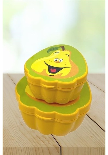 Buffer 2'li İç İçe Geçebilen Armut Model Saklama Ve Beslenme Kabı Seti 550 Ml + 250 Ml Çok Renkli