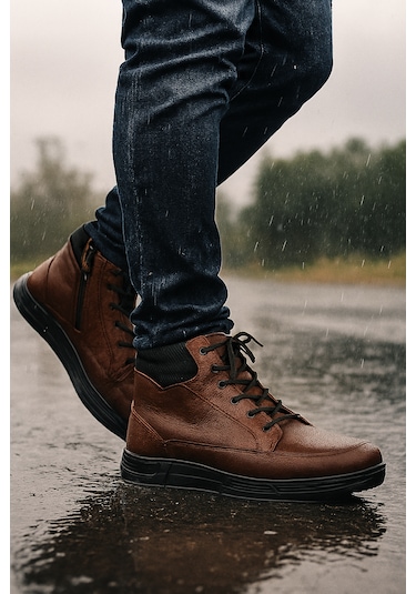 Growish Gr0253 Hakiki Floter Deri Kaydırmaz Koku Yapmaz Bilekten Streçli Üst Kalite Yarım Bot Kahverengi18