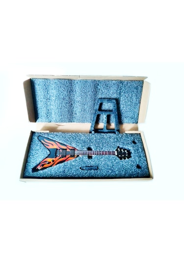 El Yapımı 1/4 Ölçek Minyatür Elektro Gitar Esp Flying V Flames