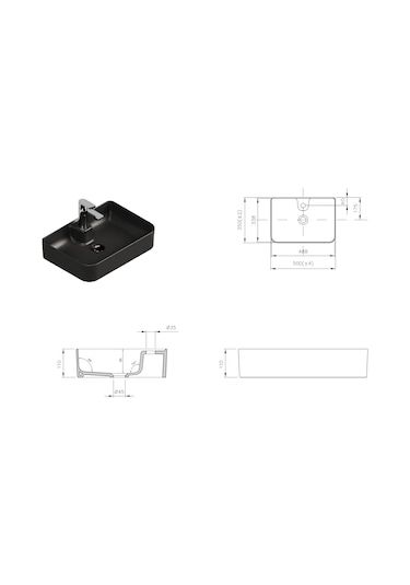 Aqua Bagno Mestola Delikli Tezgah Üstü Lavabo Batarya Mat Siyah 50 x 35 CM