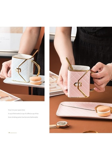 Novahub Şık Seramik Kahve Fincanı - Altın Kenarlı, 310ml Siyah Siyah