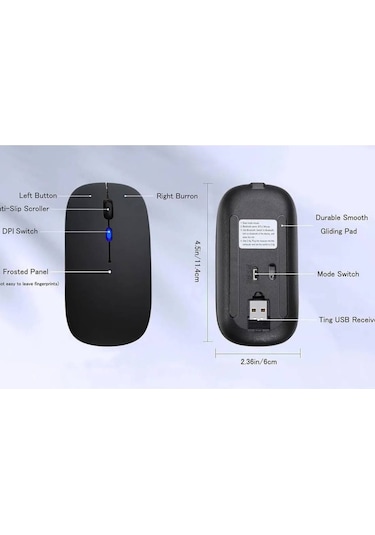 Plentiful Rgb Işıklı Şarjlı Kablosuz 2.4g+bluetooth Mouse Sessiz Siyah
