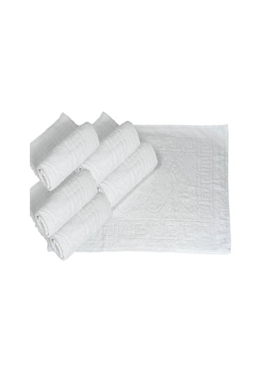 5 Li Otel Ayak Havlusu Bukle Ayak İzli 50x70 Cm Beyaz 12/1 Avs 200 Gr Beyaz