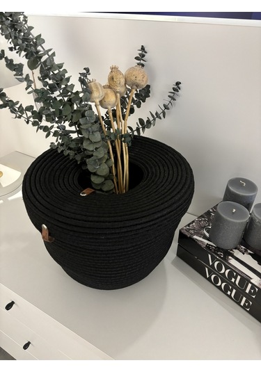 Patrick Jüt Hasır Görünümlü Çöp Kovası, Dekoratif Sepet, Kağıt Çöpü Sepeti Siyah