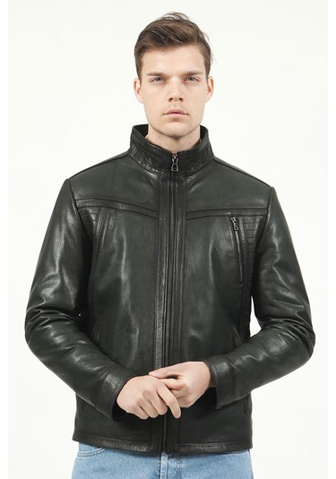 Yeşil Dericlub Sdx2020 Jumbo Gerçek Deri Erkek Mont Yeşil