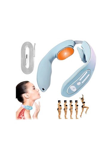 Dm K05 Taşınabilir Isıtmalı Boyun Masaj Aleti, Darbe Terapi, Akülü Akıllı Masaj Aracı, Açık Mavi Açık Mavi