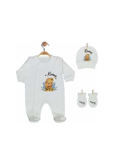 Pia Baby Gl 2015 İsme Özel Arılı Beşli Tulum Set Krem