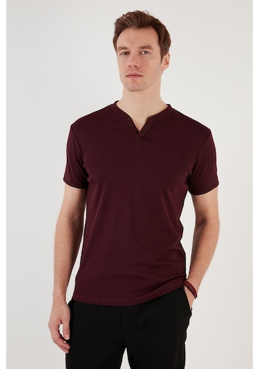 Buratti Pamuklu V Yaka Slim Fit Erkek T Shirt 5902122 Vişne