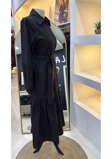 Nuss 2040 Desenli Elbise- Siyah