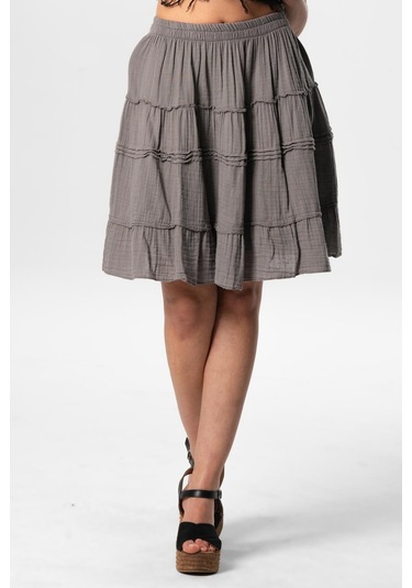 Benan Beli Lastikli Kısa Yazlık Müslin Etek Gri Gri-gri Gri