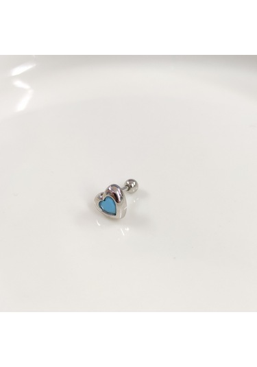 Turkuaz Büyük Kalp Gümüş Tragus Pıercıng - Rodyum Beyaz Beyaz