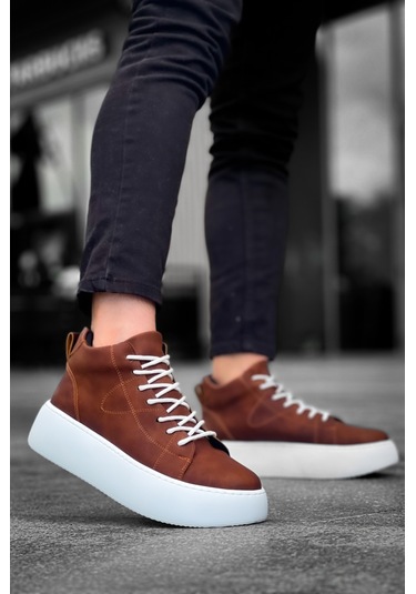 Le10 Bağcıklı Erkek Yüksek Taban Taba Cilt Spor Bot Taba