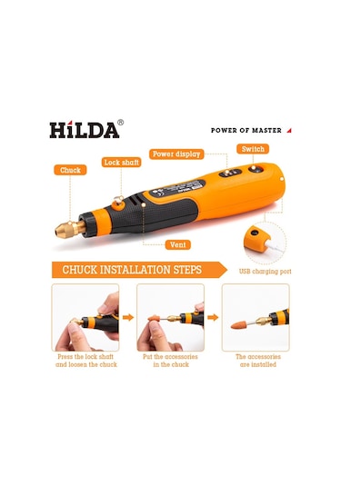 Hilda 46 Parça Şarjlı Mini Matkap Zımpara Kesme Delme Alet Seti