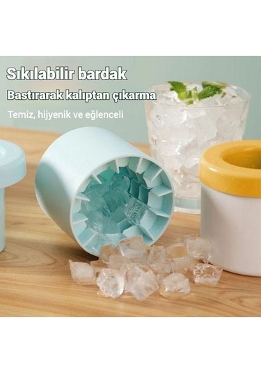 Fastbuy Mavi Ev Tipi 60 Küplük Buz Kabı, Hızlı Donduran Buz Kalıbı, Sıkılabilir Buz Kovası Mavi