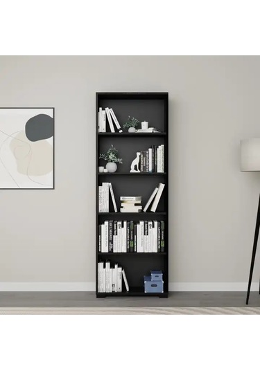 Lucas Serisi Siyah 5 Raflı Kitaplık Siyah