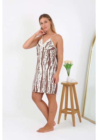 Akbeniz Kadın Büyük Beden İp Askılı Gecelik 98512 Kahve
