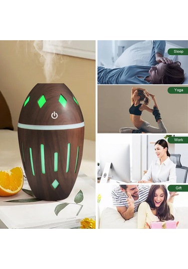 Ruicoo Masaüstü Ultrasonik Nemlendirici, 300ml, Uyumlu Koku Yağı Dağıtıcı, Renkli Gece Lambası, Usb İle Hızlı Kurulum, Derin Ahşap Desenli
