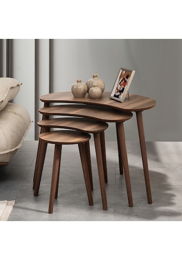Vovvahome Moon 4lü Dörtlü Mdf Ahşap Zigon Sehpa - Ceviz