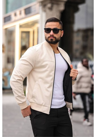 Unisex Süet Kolej Ceket - Günlük Ve Spor Kombinlerin Vazgeçilmezi Krem Süet