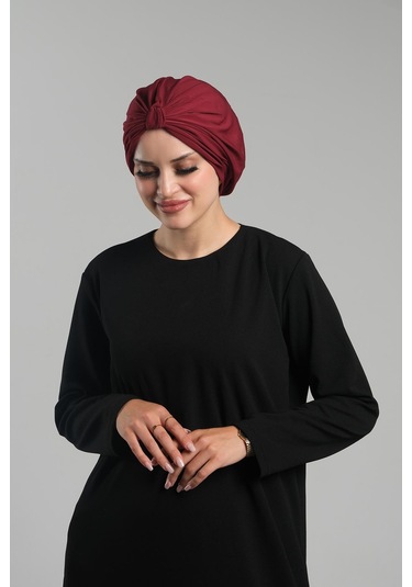Bordo Pratik Hazır Geçmeli Tesettür Bone Sandy Pileli Salaş 2121 16 Bordo