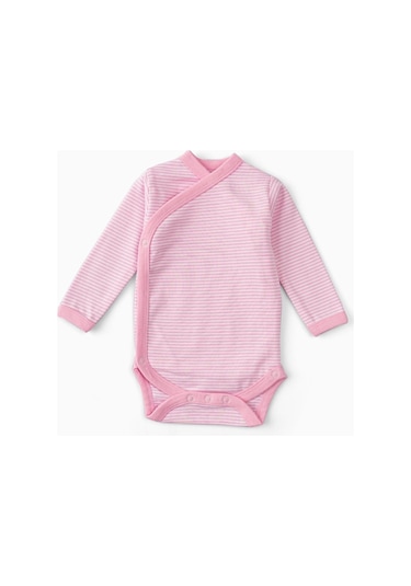 2'li %100 Pamuk Uzun Kollu Kruvaze Bebek Çıtçıtlı Body Zıbın Pembe-pembe Pembe