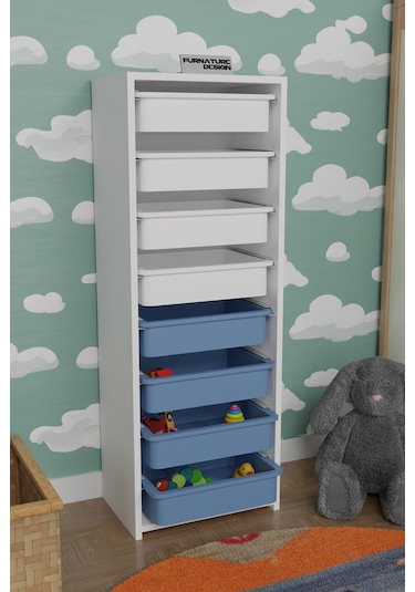 8 Sepetli Çok Amaçlı Oyuncak Mutfak Dolabı - Beyaz-mavi&beyaz