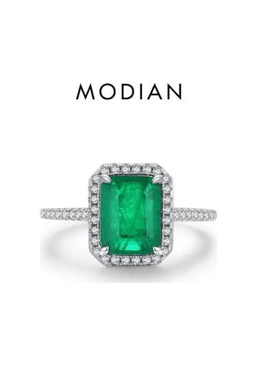 Yeşil Modıan 925 Ayar Gümüş Lüks Dikdörtgen Zümrüt Kesim Köpüklü Yüzük Platin Kaplama Kadınlar Için Düğün Bildirimi Takı Hediye 5