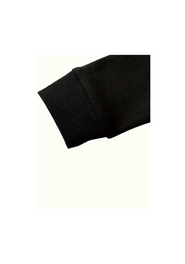 Kışlık Kapüşonlu Sweatshirt, Çocuk Yanda Çiçekler Gülücükler Baskılı SiYAH