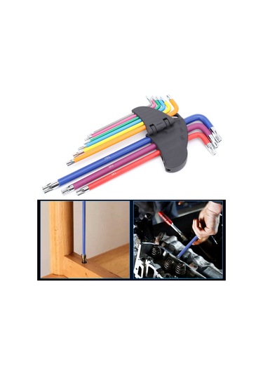 Jeemson 9 Parça Renkli Uzun Kollu Tork Anahtarı Seti - 45 Çelik Malzemeyle Ev Ve Bisiklet Tamiri İçin Çok Amaçlı Araçlar T10-t50