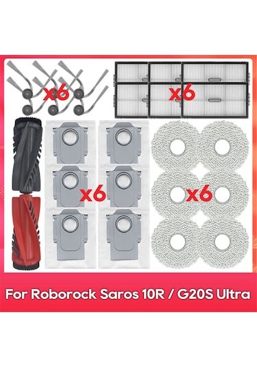Xurunkeji Roborock Saros 10r / G20s Ultra Ana Yan Fırça Hepa Filtre Paspas Bezi Toz Torbası Robot Süpürge Yedek Parça Seti