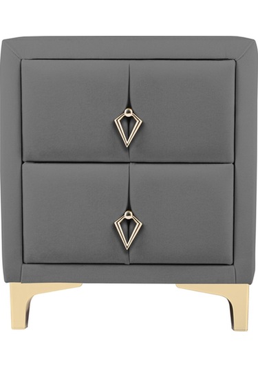 Harmony Gold Iki Çekmeceli Komodin- Yatak Odası Kumaş Döşemeli 2 Kapaklı Komodin Modeli Gri