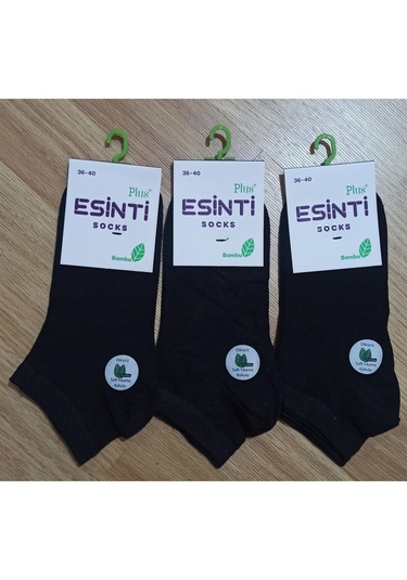 Esinti Bayan 12 Adet Tek Renk Bambu Dikişsiz Patik Çorap Siyah