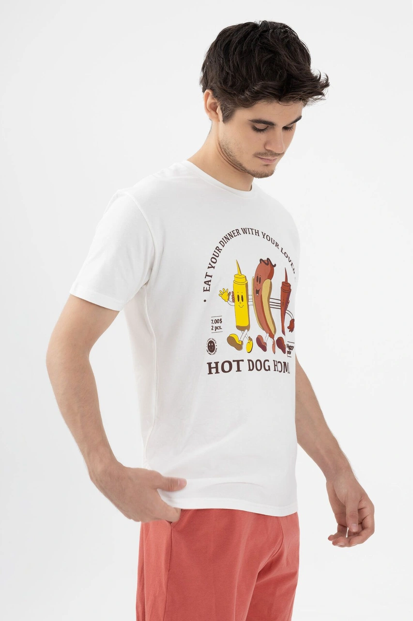 Erkek Kısa Kollu Pamuklu Sosis Baskılı Şortlu Takım Ko60102 Kiremit