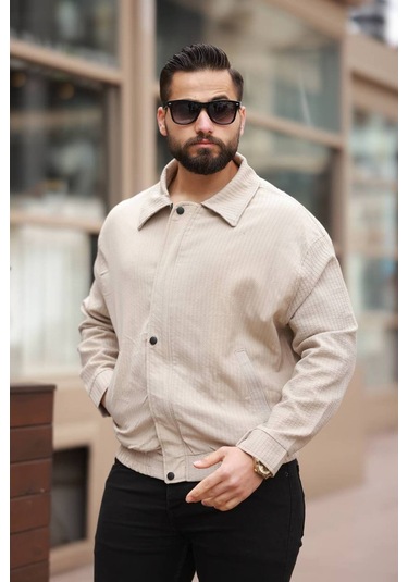 Unisex Yeni Sezon Kapitone Dolgulu Oversize Vintage Krem Çzgl