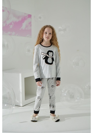 Kız Çocuk Uzun Kol Gri Pijama Takımı C8t5n7o5 001