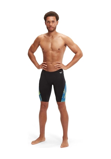 Speedo Allover Digital V-cut Jam-mer Erkek Yüzücü Mayosu Siyah-mavi Siyah