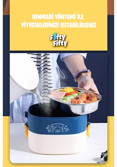 Vagonlife 1200 Ml İki Kat Üç Bölme Paslanmaz Çelik Bento Lunch Box fflbox50251