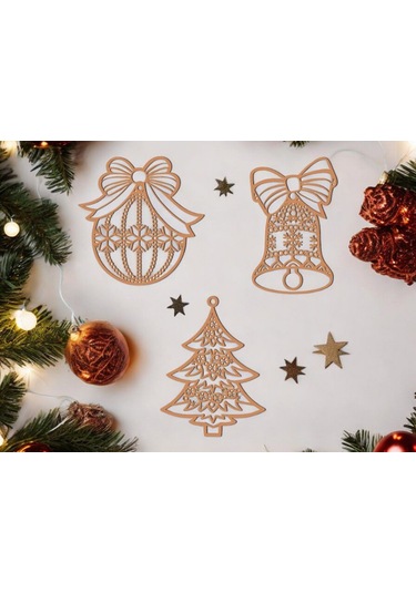 10 Parça Ahşap Yılbaşı Ağacı Süs Seti-5 Ortalama 6-8 Cm Noel Ağacı Süsü