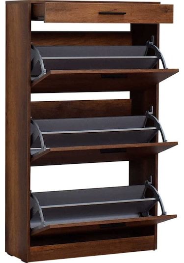 Flat Düşer Kapaklı Çekmeceli Ayakkabılık-Oslo Ceviz