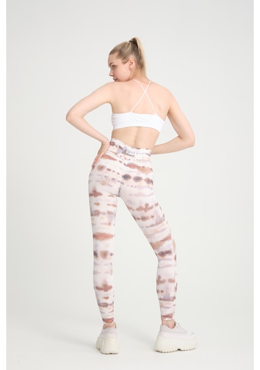 Batik Kalçası Büzgülü Kalça Şekillendirici Pushup Yüksek Bel Topa Beyaz - Kahverengi