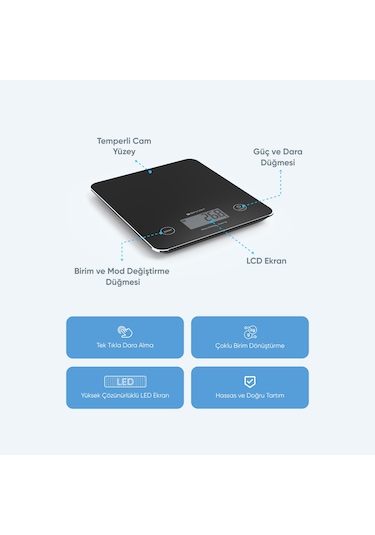 Şımart Akıllı Mutfak Terazisi Bluetooth Destekli Hassas Dijital Ölçüm