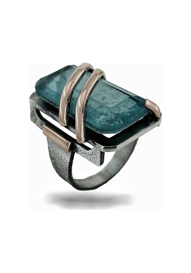 Doğal Mavi Topaz El Üretim Özel Kalite 925 Gümüş Yüzük