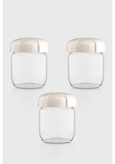 Renga Rhea 425 Ml Bej Kapaklı 3'lü Cam Kavanoz Seti 131010 Bej