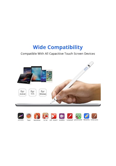 Skycity Yp0001 Beyaz Metal Uçlu Aktif Kapasitif Kalem - İpad Uyumlu, İos Uyumlu Ve Android İçin Ev Kullanıma Uygun, Kolay Kullanım, Dayanıklı Malzeme