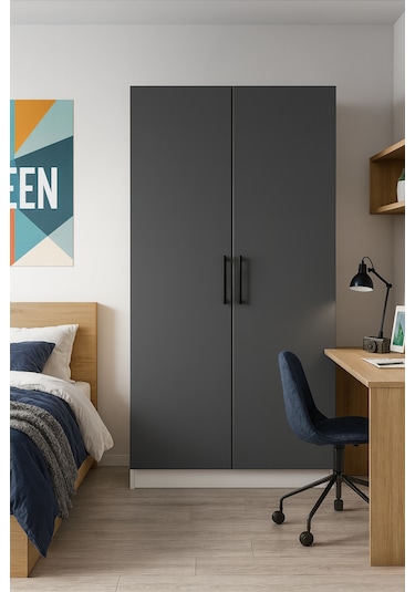 Modern 2 Kapaklı Gardırop Antrasit