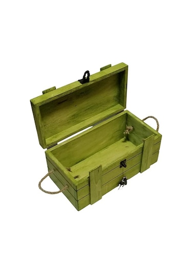 Yeşil Ahşap Kilitli Kutu Anı Kutusu Hediye Kutusu Saklama Kutusu