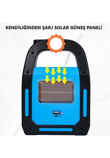 Sekatech Solar Işıldak Fener Taşınabilir Güneş Enerjili Ve Usb Mavi